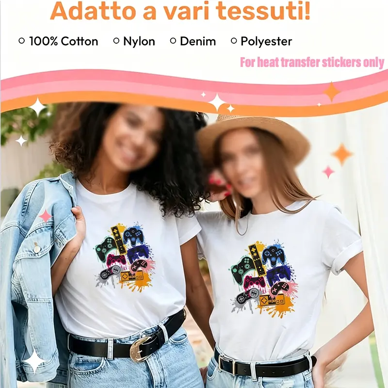 3pcs Game Controller Heat Transfer Stickers, HD Durable Plastic DIY Iron-On Decals for T-Shirts, Pillows, Backpacks, Pants, Sofa Covers - Waterproof, Fade-Resistant, Multi-Color Reusable Stickers