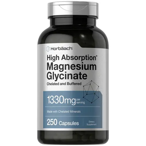Horbäach Buffered Magnesium Glycinate - 1330mg - 250 Capsules - With Chelated Minerals - Non-GMO, Gluten Free