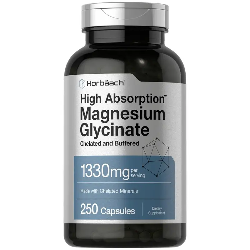 Horbäach Buffered Magnesium Glycinate - 1330mg - 250 Capsules - With Chelated Minerals - Non-GMO, Gluten Free