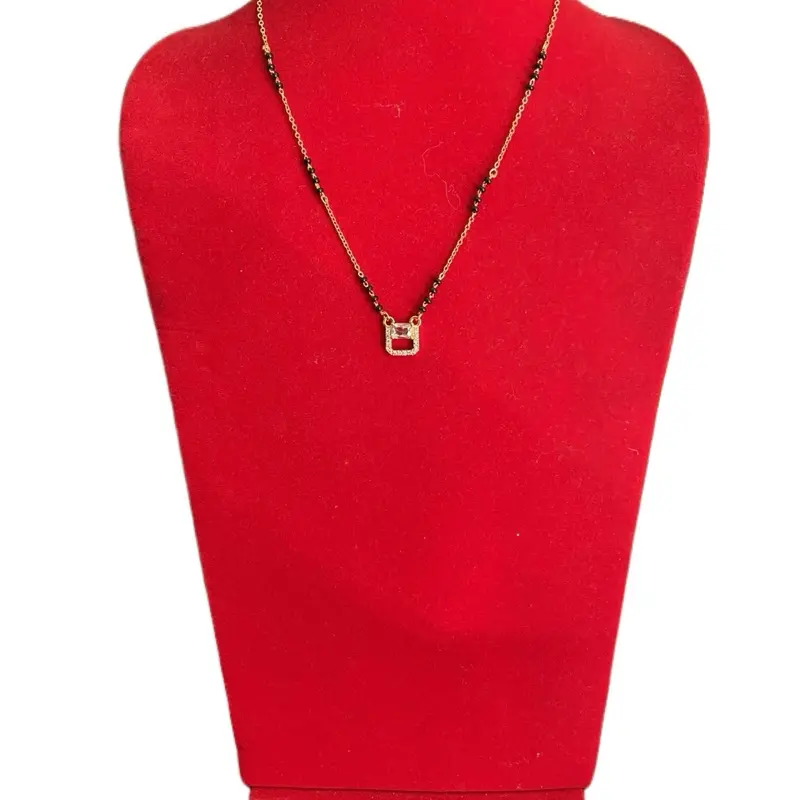 Women's Traditional Rectangular Mangalsutra Necklace - Simple Design, Elegant Fashion Chain, Costume Jewelry Accessory, Necklaces For Women, Cubic Zirconia Chain, Approximately 8.5", Approx 8.5", Daily Wear, Metal Coated, 8.5 Inch