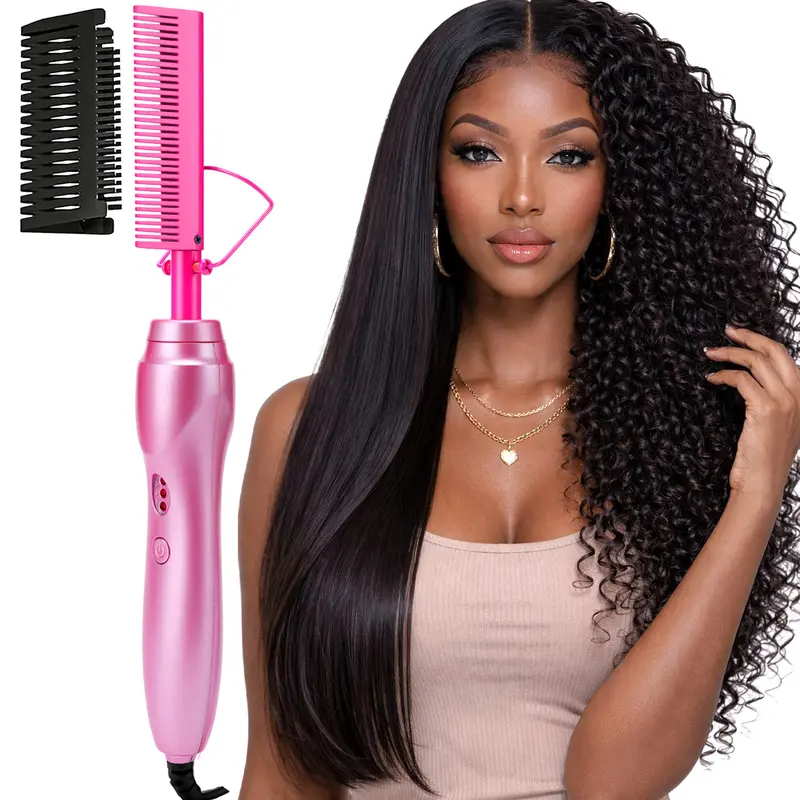Electric Heating Hot Comb, Suitable for both Wigs and Real Hair & Multiple Temperature Adjustment Settings and Safe Anti-scald Design, Gently Caring for Your Wig