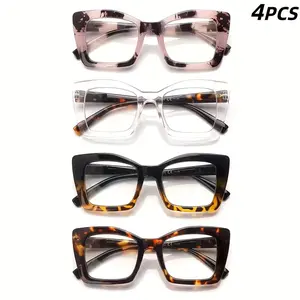 4 Pack Reading Glasses Women Blue Light Blocking Oprah Style Cat Eye Computer Readers Spring Hinge Fashion Lightweight Oversized Eyeglasses Mix Color