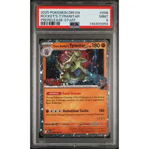 Rocket's Tyranitar Prerelease Staff Promo PSA 9 2025 Destined Rivals #096