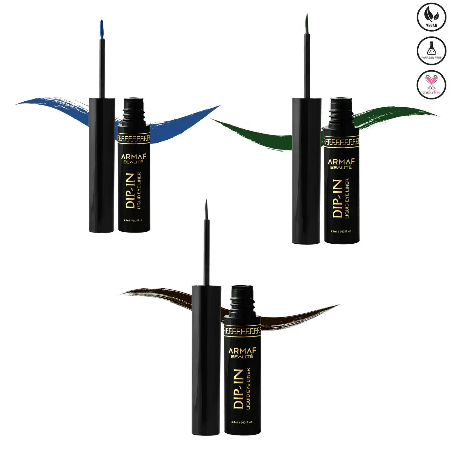Armaf Dipin Liquid Eyeliner - Long Lasting & Smudge Proof Formula for Adults | Lightweight Cosmetic in Night, Emerald & Aqua Marine Shades, 4ml, Smudge Proof Eyeliner