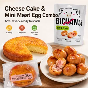 Cheese Crust Broiled Cake & Charcoal Grilled Mini Meat Balls Combo Pack – Caramelized Cheesy Sponge Cake + Smoky Bite-Sized Pork/Chicken Meatballs, Individually Wrapped Sweet & Savory Snack Duo for Lunch Box, Office, Party & On-the-Go