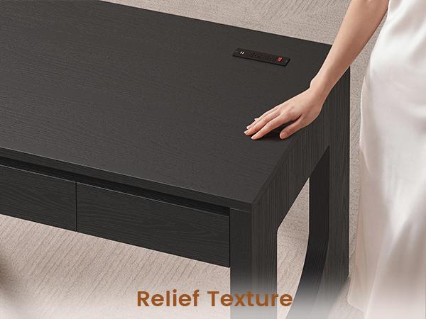 SEDETA Modern Office Desk with 3 Drawers, 55" Executive Desk with U-Shaped Legs, Wood Computer Desk with Power Outlet, Home Office Desks with Relief Texture