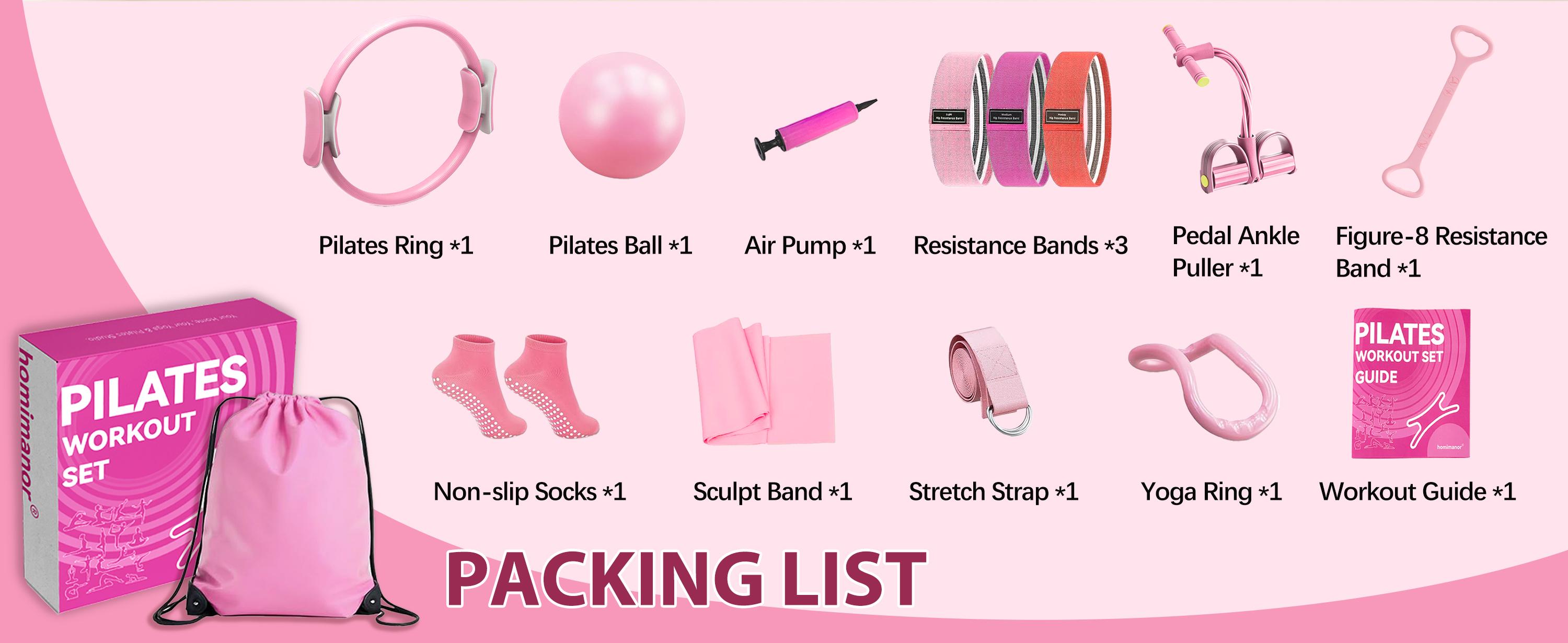 homimanor 13PCS Pilates Ring Set for Women Home Workout,yoga band， Pilates Equipment Set for Beginners with 15'' Magic Circle, 9.8" Yoga Ball and Resistance Bands, Pilates Kit for Full Body Toning,Suitable for beginners Pedal Fitness Rope