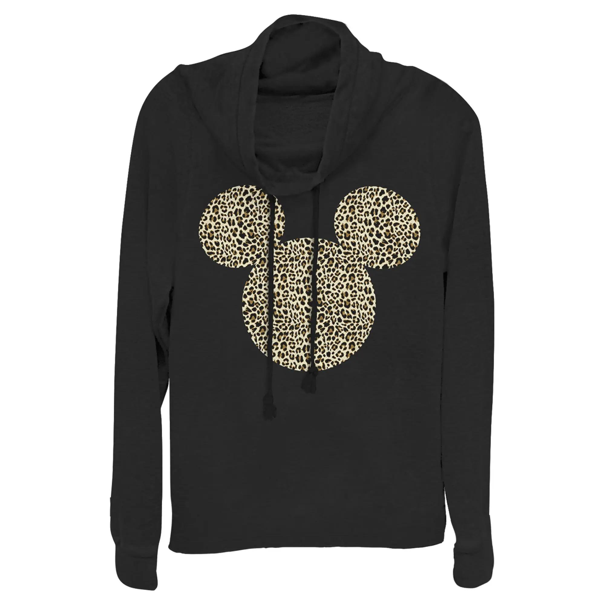 Junior's Mickey & Friends Cheetah Print Mickey Mouse Logo Cowl Neck Sweatshirt