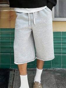 men's knit wide-leg 3/4 pants with elastic drawstring, comfortable casual summer workout shorts with pockets, ideal for daily leisure wear
