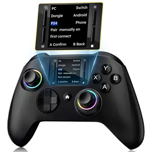 Wireless Gaming Controller with Screen, 1000mAh Battery, Hall Effect Anti-Drift Joysticks, 4 Back Buttons, Turbo Mode, RGB Lighting, Dual Vibration & Gyro, Compatible with PC/PS4/Switch/iOS/Android