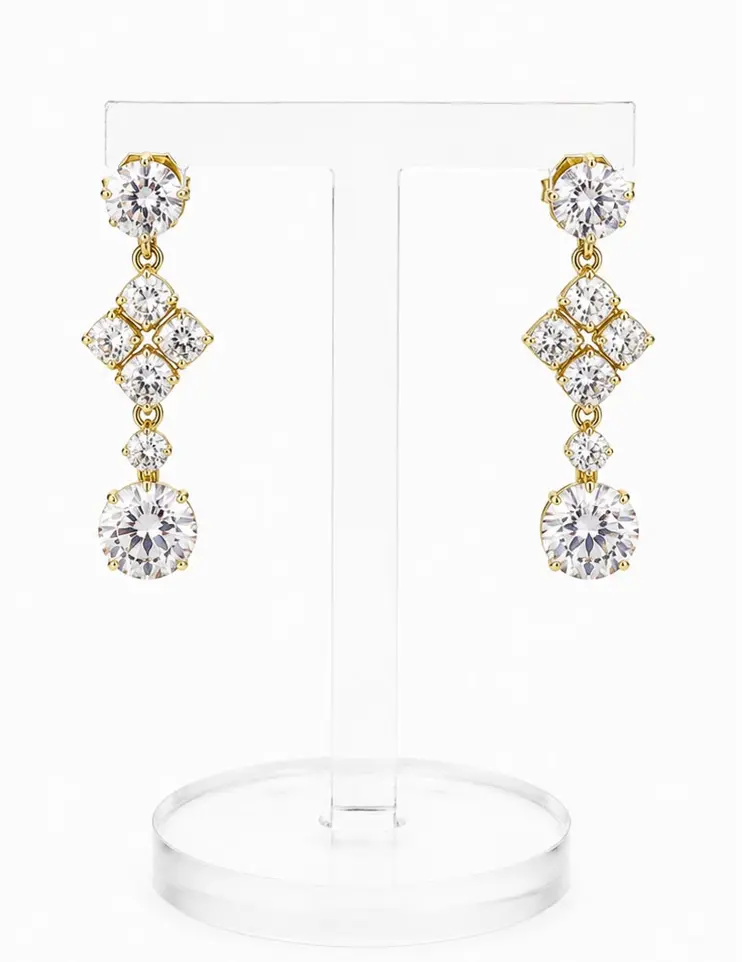 14k Gold Plated Cubic Zirconia Dangle Earrings