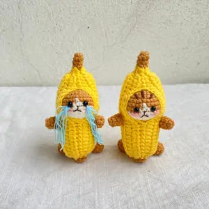 Cute Banana Cat Crochet Keychain, Amigurumi Banana Cat, Crochet Mini Cat Plush Plushie Toy, Cat Meme Cute Gifts, Funny Cat Bag Charm