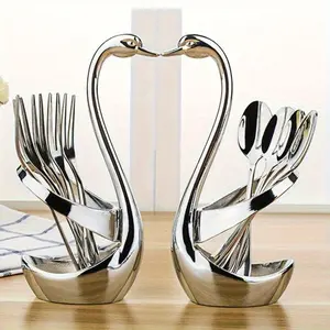 1 pcs silver swan base bracket, stainless steel swan-shaped cutlery rack, suitable for coffee bars and restaurants, ideal for wedding and entertainment table decoration
