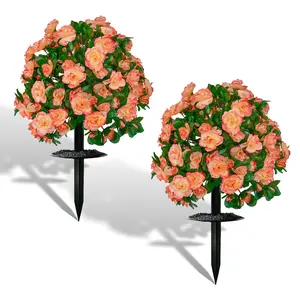 Artificial Flowers for Outdoors, Faux Outdoor Plants Fake Plants Topiary Balls Artificial Outdoor Set of 2 with Ground Spike for Decor Home Party Patio Garden Home Front Porch (orange gradient)