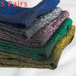 5 Pairs Glitter Socks Women Gold Silver Mid Tube Crew Socks Summer Trend  Korean Fashion Thin High-quality Cool Shiny Socks Womenswear Comfort
