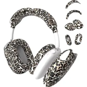 4 in 1 Case Cover Compatible with Apple Airpods Max Headphones(2024/2020), Printed Ear Pad Case Cover Ear Cups Cover and Headband Cover Headband Pad Accessories (Leopard)