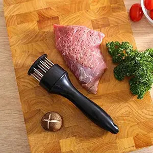 Professional meat tenderizer with 21 ultra sharp stainless steel needles, easily penetrates various types of fresh meat, softens texture, and tastes faster. It is essential for steak grilling and home cooked meat production