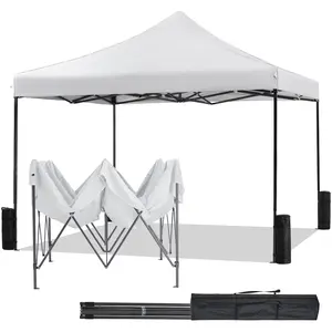 10x10 FT Pop Up Canopy Tent with Slant Legs and Carrying Bag, Easy Setup Outdoor Shelter for Patio, Garden, Beach, Natural White