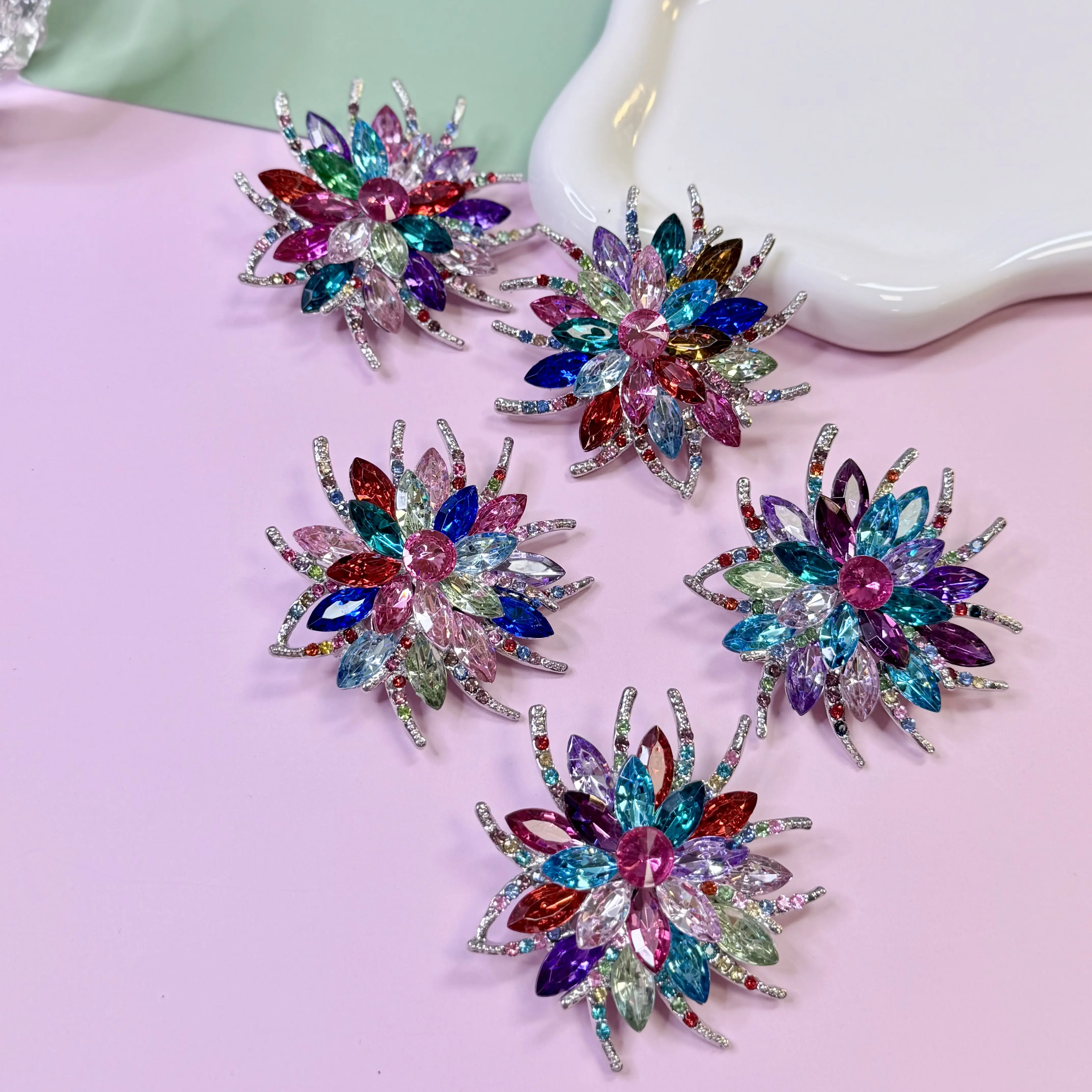 Multicolor Crystal Flower Brooch Pin