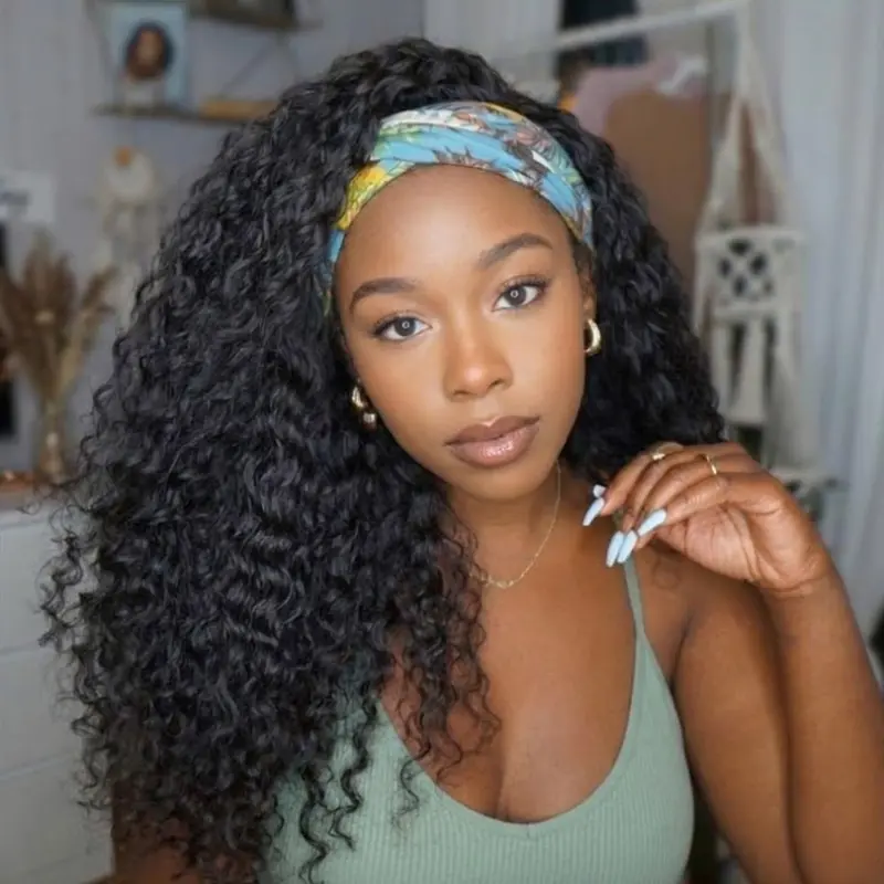BLING HAIR Female 180% High-Density Glueless Headband Kinky Curly Wig - Authentic Human Hair, Smooth, 14-26 Inch, 170-190g Full Machine-Made Hairpiece for Women
