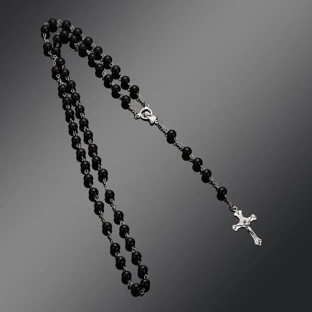 Vintage Beaded Pendant Necklace - Zinc Alloy Chain with Crystal Beads, Crucifix Cross, Virgin Mary Medal, Faith-Based Fashion Cross Crystal Charm Necklace, Cross Crystal Charm Necklaces