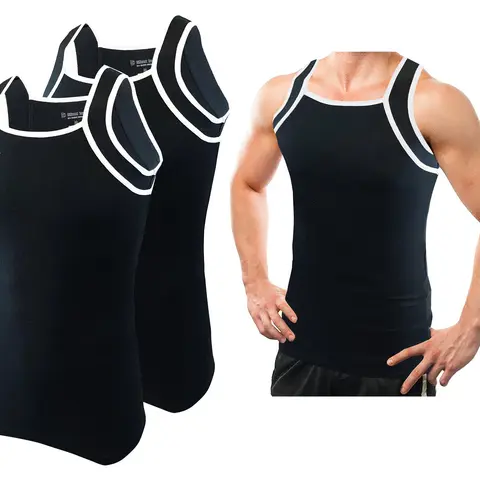 Men's G Unit 2-Pack Tight Ribbed Cotton Fitted Square Cut Tank Tops, Muscle Rib Accent Trim, Solid Color, Sleeveless, High Soft Breathable Running Summer Indoor-Outdoor Undershirts