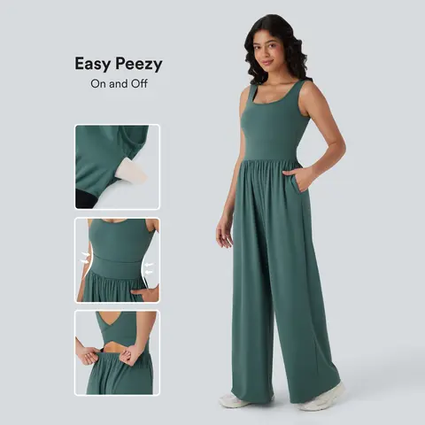 Halara Softlyzero Airy Crisscross Backless Wide Leg InstantCool Yoga Jumpsuit with Pockets-Easy Peezy