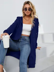 A women's solid-color hooded zipper long-sleeved casual hoodie coat Tops, suitable for both indoor and outdoor use.