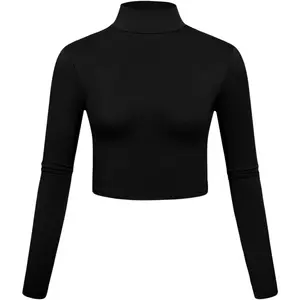 Lightweight Mock Turtleneck Crop Tops Long Sleeve Casual Base Layer for Women