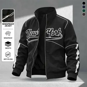 Men's Jacket Casual Letter Print Long Sleeve, Spring Summer Street Cool Style Racing Jacket, Black Motorcycle Jacket, Long Sleeve New Rave Designer Bomber Jacket, Street Style Fit, Perfect Gift for Friends, Husbands, Boyfriends