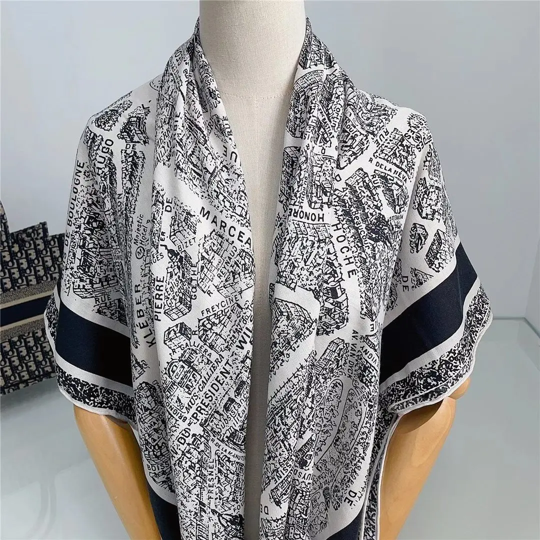 Paris Map Sketch Cashmere Scarf 130cm*130cm 70% Cashmere 30% Silk