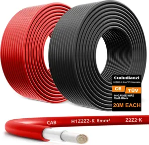 Oududianzi 2x65 Feet Solar Panel Wire, 10AWG Solar Wire H1Z2Z2-K Tinned Copper Solar Extension Cable for Photovoltaic Solar System, Automotive RVs, Boats (65FT Red + 65FT Black)