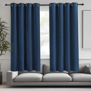 "Thermal Insulated Room Darkening Drapes, Moroccan Blue Solid Grommet Window Panel, 55 x 68 Inch Blackout Curtain for Bedroom, Home Fashion Insulated Drape with Noise Reduction, Apartment Living Room Light Blocking"