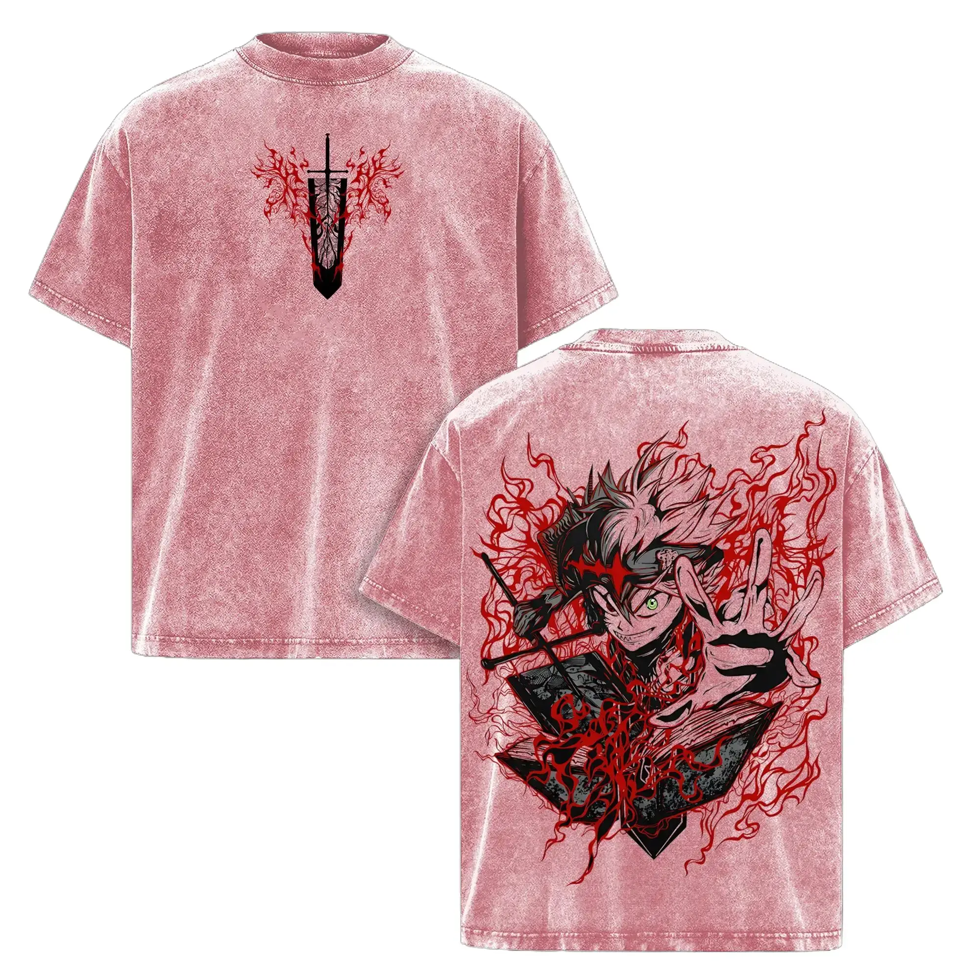 Asta Demon Form Anime Graphic T-Shirt for Women, Oversized Vintage Washed Soft Cotton Streetwear with Short Sleeves, Shortsleeve, Tshirt, Anti‑Magic Vibe