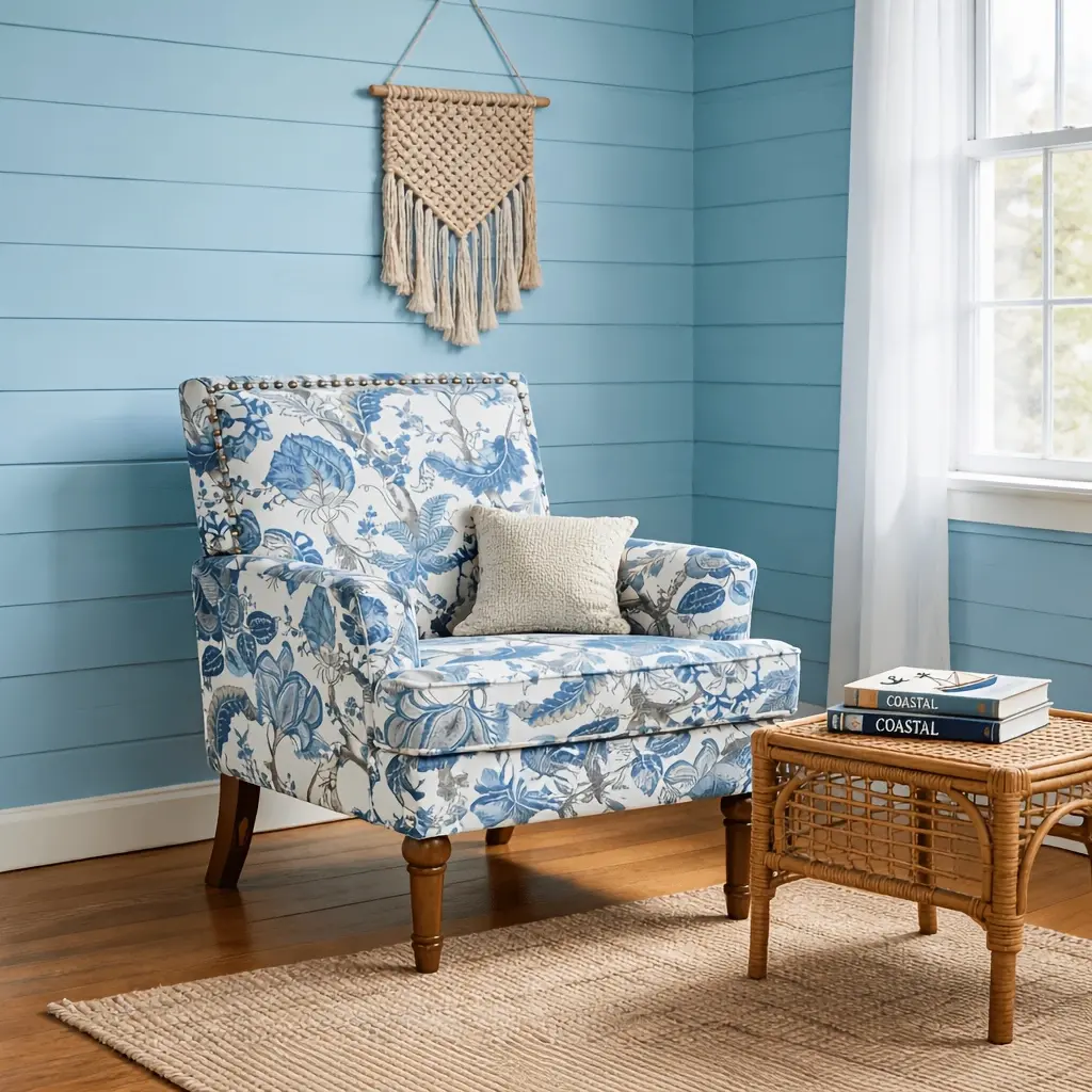 Vintage Floral Accent Chair, Elegant Upholstered Armchair with Nailhead Trim & Solid Wood Legs, French Country Style Chair for Living Room Bedroom