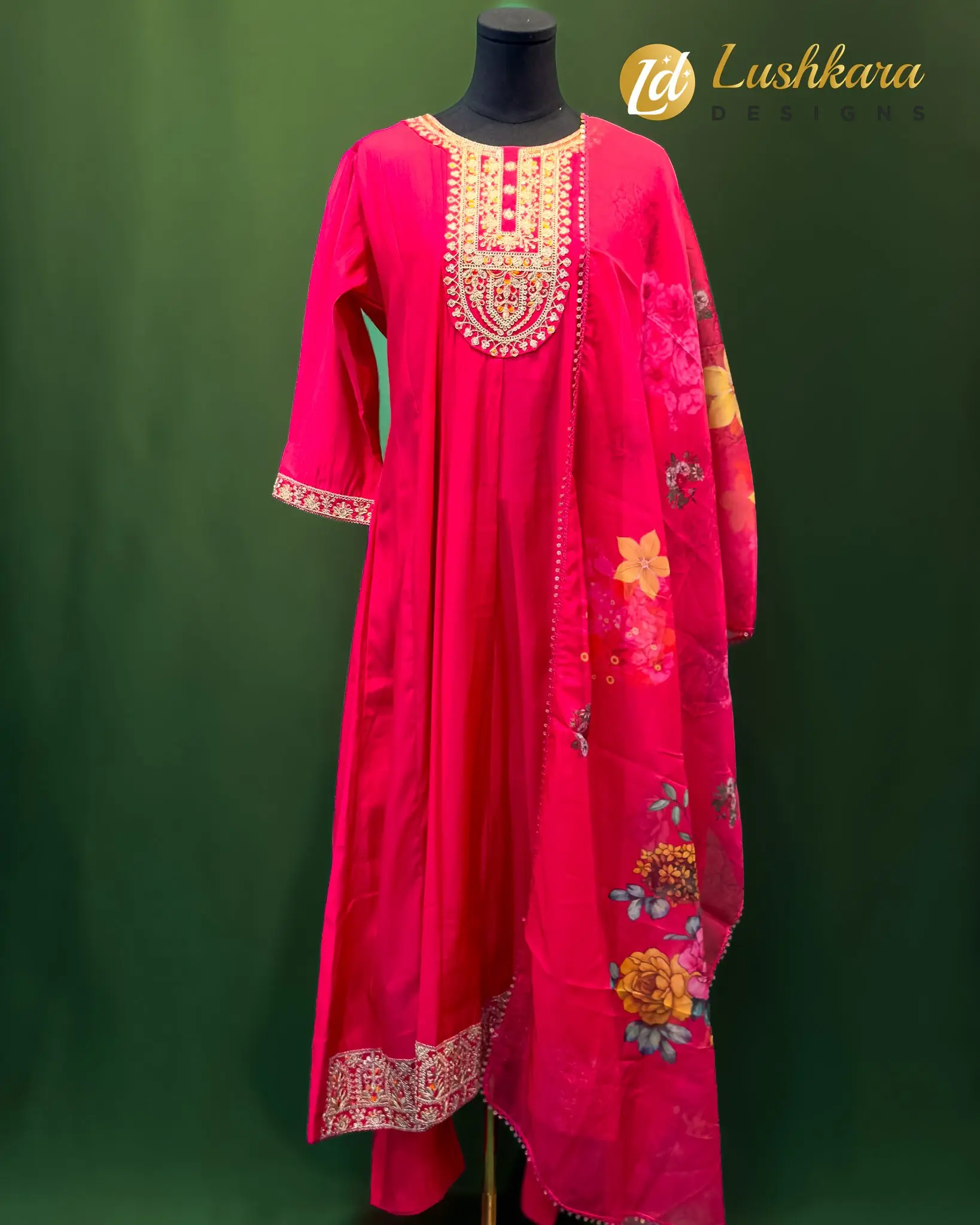 Lushkara Fuchsia Pink Embroidered Salwar Kameez Set