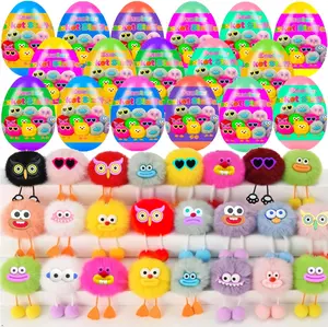 24 Pcs Prefilled Easter Eggs with Plush Toys and Keychain Decorations – Stuffed Toys for Kids, Boys and Girls, Easter Basket Stuffers, Party Favors, Easter Egg Fillers for Hunts, Easter and Happy Birthday Gifts