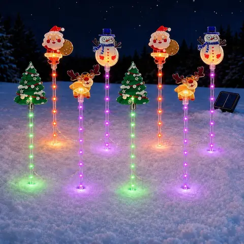 8PCS Solar Christmas Stake Lights Set - Acrylic Santa Figures, Reindeer Shapes, Snowman & Tree Forms, 8 Lighting Modes, IP44 Outdoor Christmas Home Decor, Snowman Ornament Decorative Lights for Pathway, Lawn