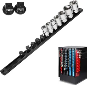 1/2"  Socket Holder Organizer -  Alloy Socket Rail Tray for Tool Box Drawer, Socket Rack with Extra 2 count Replacement Clips for Automotive Garage(Black)