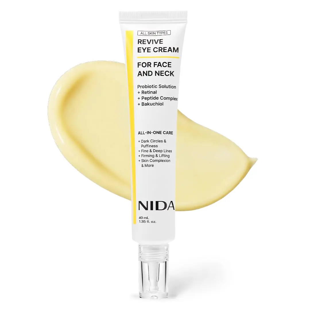 NIDA Revive Eye Cream For Face And Neck | Probiotics Lystate Solution, Retinal, Peptide Complex, Bakuchiol | Wrinkles, Fine Lines, Cell Turnover, Firm Skin Texture, Radiant Skin | 1.35 fl. oz., 40ml