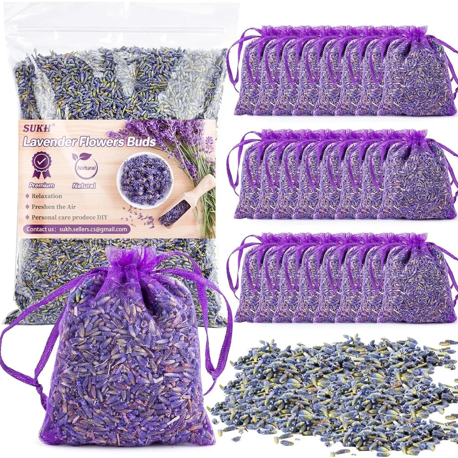 Lavender Sachet Bags - Fresh Scented Dried Lavender Flowers Potpourri Bags for Drawers and Closets - Lavender Air Freshener & Home Fragrance