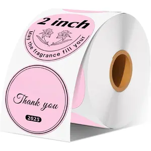 2 Inch (50.8mm x 50.8mm) Round Thermal Sticker Labels, Self-Adhesive Circle Direct Thermal Label, Multi-Purpose Roll Sticker for DIY Logo Design, QR Code, Name Tag, Roll of 500 Labels,