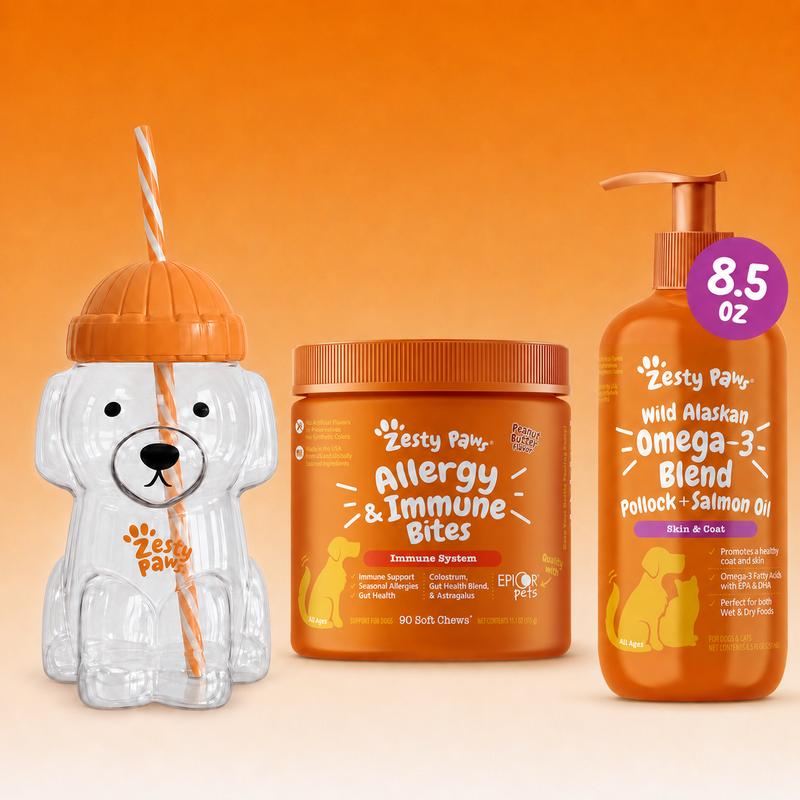 The Soothe & Strengthen Bundle- Free Pup Cup + Salmon Oil 8.5oz + Allergy Immune Bites