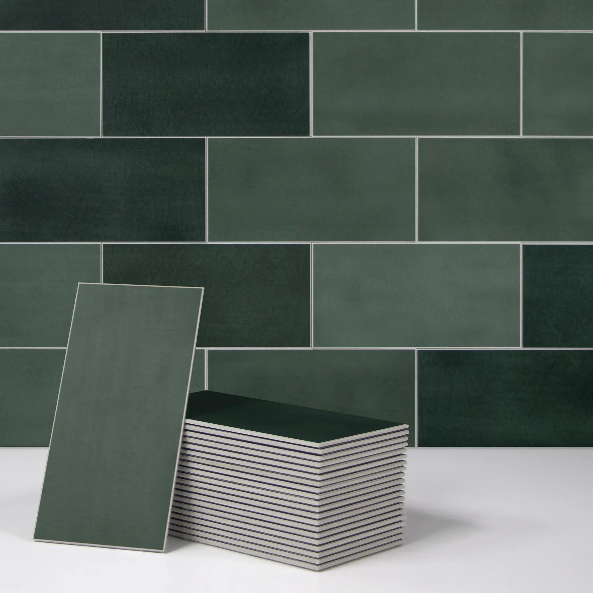 INNO STICKERS 100-Sheet Subway Peel and Stick Backsplash Tile 6" x 3" Green 3D Handmade Looks Self Adhesive Wall Tiles for Kitchen Bathroom Shower Fireplace, Covers 12.2 Sq. Ft.