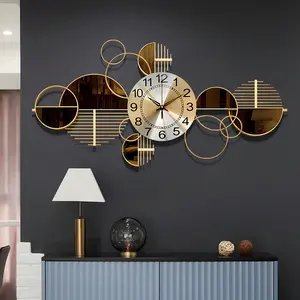 Metal Wall Clock Decorative 3D Metal Wall Art Clock For Living Room Bedroom Creative Modern Big Wall Clock Decor With Silent No-Ticking 34 X 17 Inch Iron Coffee Brown