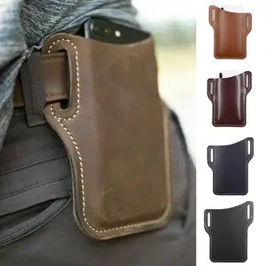 Men's Cell Phone Belt Pack Bag Leather Wallet with Solid Dual Pocket Cover Pocketbag Secure Phone Holder & Versatile Waist Holster