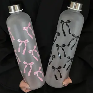 1000ML Butterfly Knot Water Bottle, Matte Plastic Sports Bottle, Anti-Slip Leak-Proof Durable Design, Portable Travel Cup, All Seasons Office Style