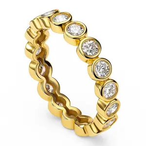BERRICLE Yellow Gold Flashed Sterling Silver Bubble Rings Stackable Eternity Band Ring for Women, Bezel Set Round Cut Cubic Zirconia CZ