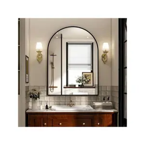 Arched Wall Mirror 30x20 Inch - Rust-Proof Metal Frame, Anti-Fog & Shatterproof For Bathroom Vanity, Bedroom, Entryway(Modern Luxury Gold/Black)