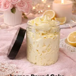 Lemon Pound Cake Scented Handmade Whipped Body Butter Moisturizer Nourishing 8 oz Shea Butter Coconut Oil Jojoba Oil Mica Fragrance